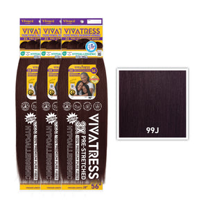 VIVATRESS Pre-Stretched Braiding Hair 3-Pack Bundle - 56" Premium Synthetic Yaki Fiber, Tangle Resistant, Ultra Lightweight, Non-Toxic & Hypoallergenic for Protective Styles