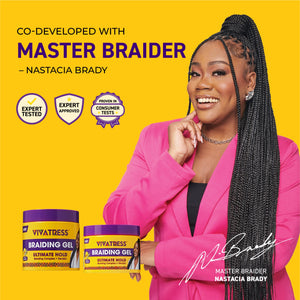 VIVATRESS Ultimate Hold Braiding Gel – 4X Extra Strong, No Flake, Non-Greasy, Long Lasting Sleek Styling Gel with Keratin, Biotin & Rosemary (6 oz)