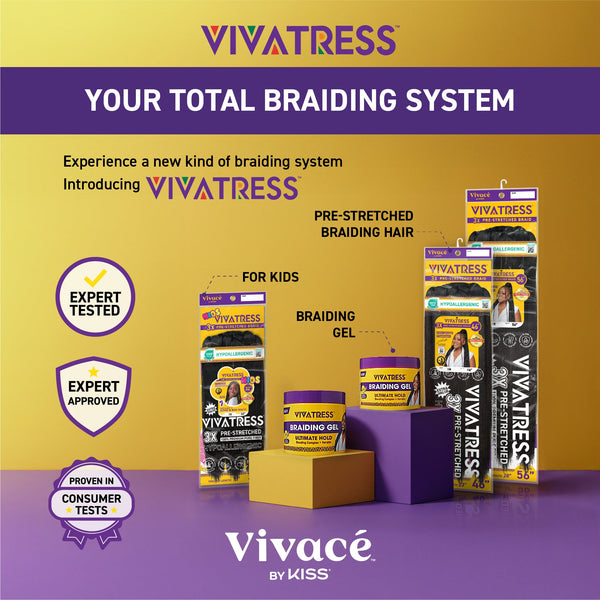 VIVATRESS Pre-Stretched Braiding Hair - 32" Premium Synthetic Yaki Fiber, Tangle Resistant, Ultra Lightweight, Non-Toxic & Hypoallergenic for Protective Styles