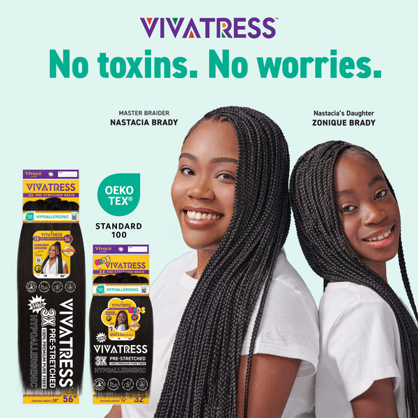 VIVATRESS Pre-Stretched Braiding Hair - 46" Premium Synthetic Yaki Fiber, Tangle Resistant, Ultra Lightweight, Non-Toxic & Hypoallergenic for Protective Styles