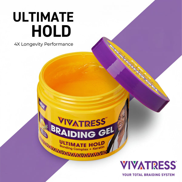 VIVATRESS Ultimate Hold Braiding Gel – 4X Extra Strong, No Flake, Non-Greasy, Long Lasting Sleek Styling Gel with Keratin, Biotin & Rosemary (16 oz)