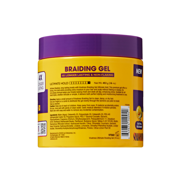 VIVATRESS Ultimate Hold Braiding Gel – 4X Extra Strong, No Flake, Non-Greasy, Long Lasting Sleek Styling Gel with Keratin, Biotin & Rosemary (16 oz)