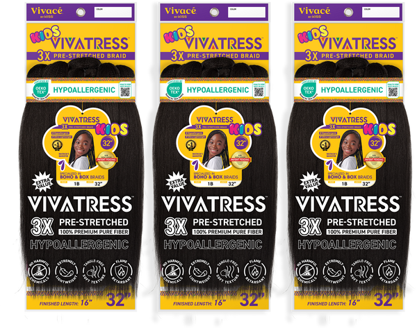 VIVATRESS Pre-Stretched Braiding Hair 3-Pack Bundle - 32" Premium Synthetic Yaki Fiber, Tangle Resistant, Ultra Lightweight, Non-Toxic & Hypoallergenic for Protective Styles