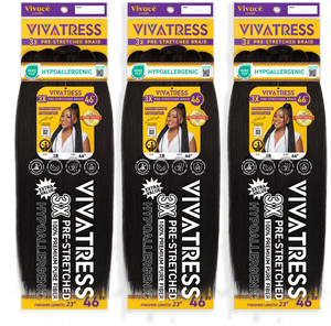 VIVATRESS Pre-Stretched Braiding Hair 3-Pack Bundle - 46" Premium Synthetic Yaki Fiber, Tangle Resistant, Ultra Lightweight, Non-Toxic & Hypoallergenic for Protective Styles