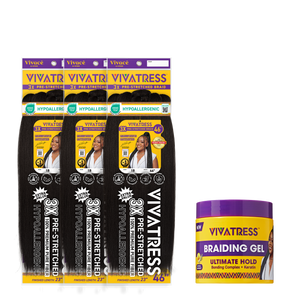 VIVATRESS Pre-Stretched Braiding Hair & Braiding Gel Bundle Set - 46" Premium Synthetic Yaki Fiber, Tangle Resistant, Ultra Lightweight, Non-Toxic & Hypoallergenic for Protective Styles (3 Packs, 16 oz Gel)