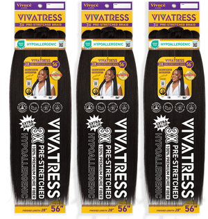 VIVATRESS Pre-Stretched Braiding Hair 3-Pack Bundle - 56" Premium Synthetic Yaki Fiber, Tangle Resistant, Ultra Lightweight, Non-Toxic & Hypoallergenic for Protective Styles