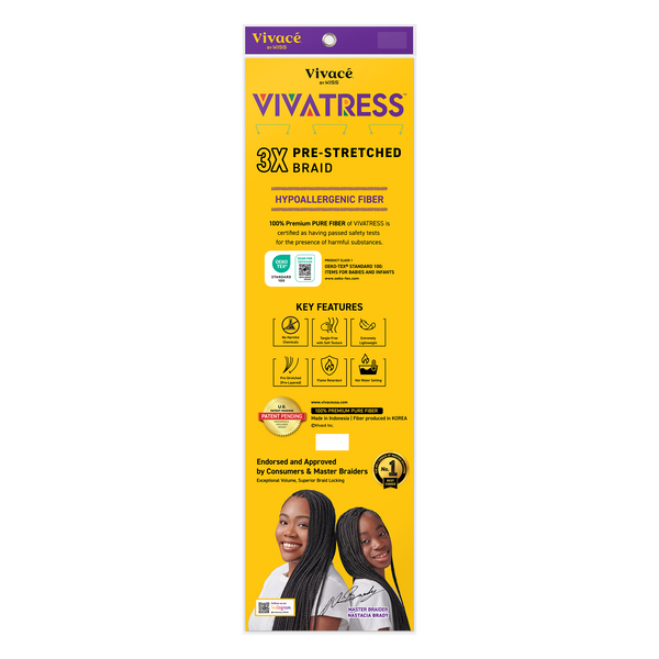 VIVATRESS Pre-Stretched Braiding Hair - 46" Premium Synthetic Yaki Fiber, Tangle Resistant, Ultra Lightweight, Non-Toxic & Hypoallergenic for Protective Styles