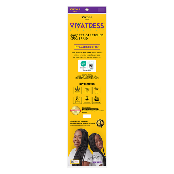 VIVATRESS Pre-Stretched Braiding Hair - 56" Premium Synthetic Yaki Fiber, Tangle Resistant, Ultra Lightweight, Non-Toxic & Hypoallergenic for Protective Styles