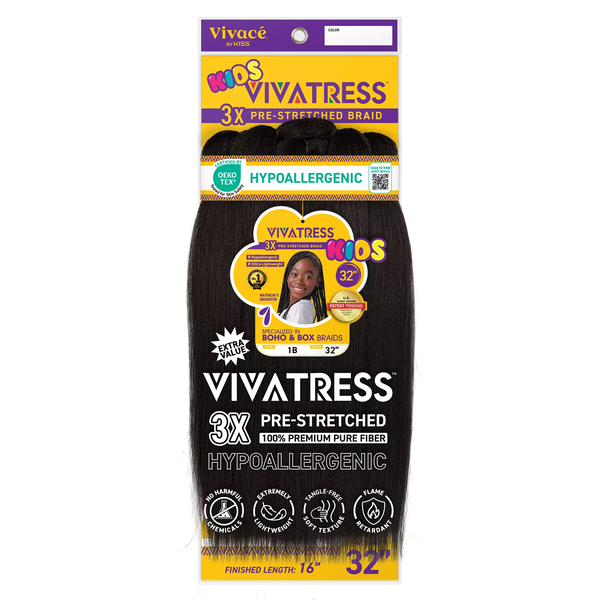 VIVATRESS Pre-Stretched Braiding Hair - 32" Premium Synthetic Yaki Fiber, Tangle Resistant, Ultra Lightweight, Non-Toxic & Hypoallergenic for Protective Styles