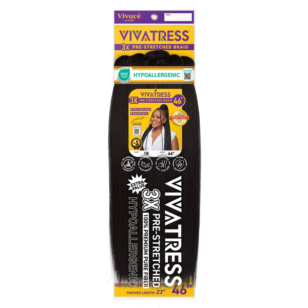 VIVATRESS Pre-Stretched Braiding Hair - 46" Premium Synthetic Yaki Fiber, Tangle Resistant, Ultra Lightweight, Non-Toxic & Hypoallergenic for Protective Styles