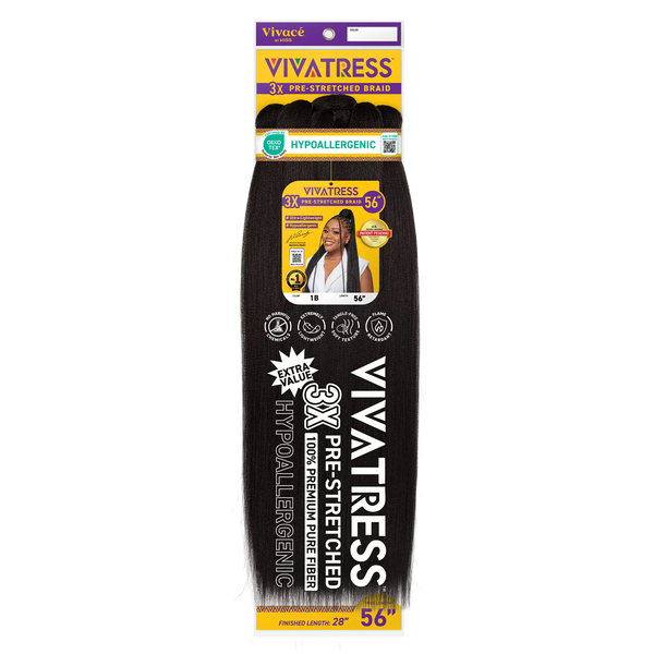 VIVATRESS Pre-Stretched Braiding Hair - 56" Premium Synthetic Yaki Fiber, Tangle Resistant, Ultra Lightweight, Non-Toxic & Hypoallergenic for Protective Styles